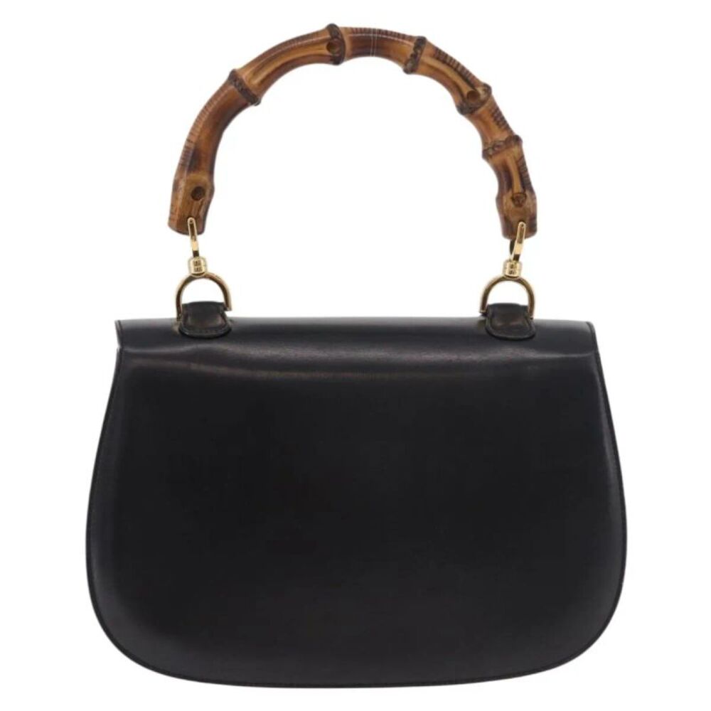 Gucci Vintage Convertible Bamboo Top Handle Leather Black Leather Handbag - Picture 2 of 16